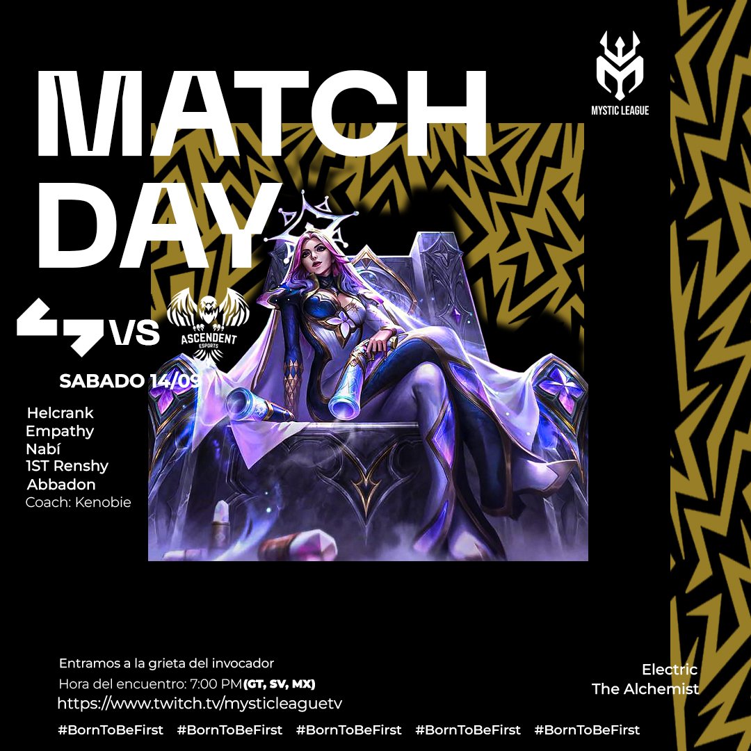 Hoy tenemos nuestro 3er enfrentamiento en la <a href="/MysticLatam/">Mystic League</a>  en el cual el juego será OFF-Stream pero estaremos avisando de nuestros resultados. 

Esperamos conseguir el resultado, en contra de un gran equipo. <a href="/ascendentesport/">Ascendent Esports</a>