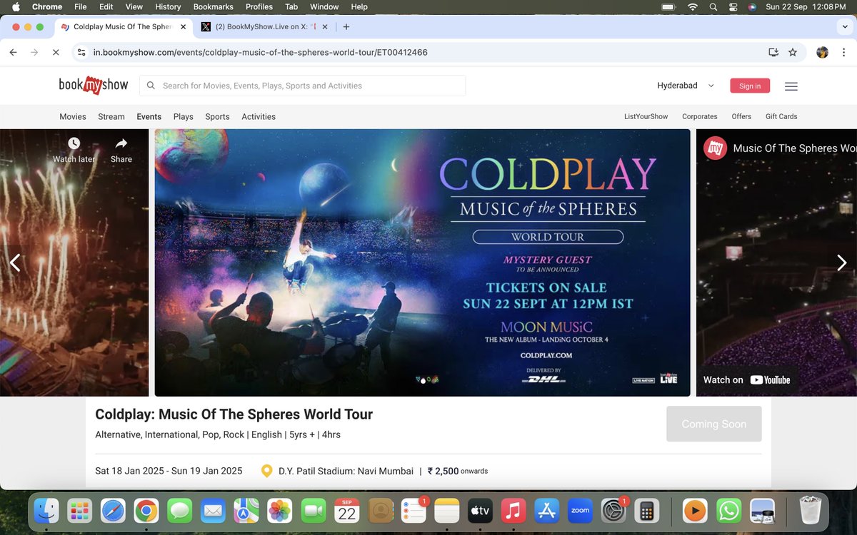 AnshHarode_27's tweet photo. It's 12:08 and still showing coming soon, what is wrong with BOOK MY SHOW #Coldplay https://t.co/h7mkPJniGB