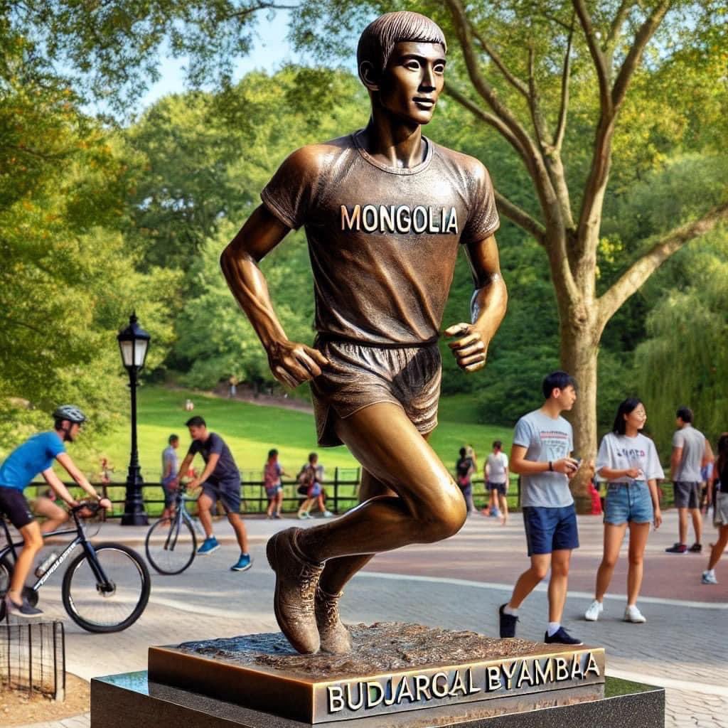 🍎Хэт холын зайн гүйлтийн дэлхийн 10 удаагийн аварга өөрийгөө ялагч баатар Монгол улсын тамирчин, эрхэм анд Б.Буджаргалын хөшөө 
Нью-Йорк хотын төв цэцэрлэгт хүрээлэнд босчээ.Монгол улс ядахдаа тэр гавьяат тамирчин цолыг нь өгчихдөггүй юм байх даа🇲🇳🇲🇳🇲🇳