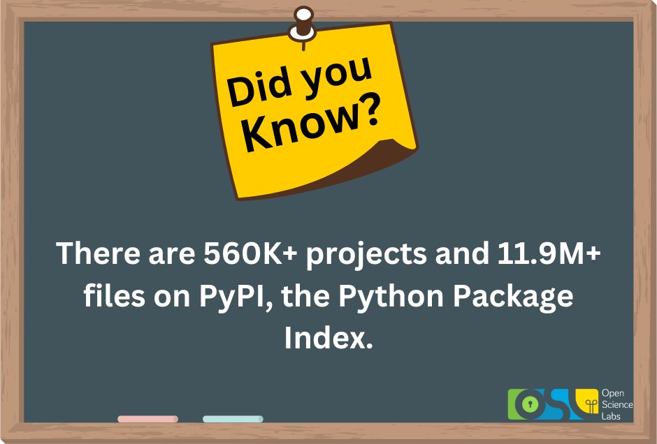 opensciencelabs's tweet photo. What are your favorite python packages? Tell us in the comments. ⬇ 

#DidYouKnow #PyPI #Python #Packages #OpenScienceLabs #OpenSource #OpenScience https://t.co/ruYeBwOv5t
