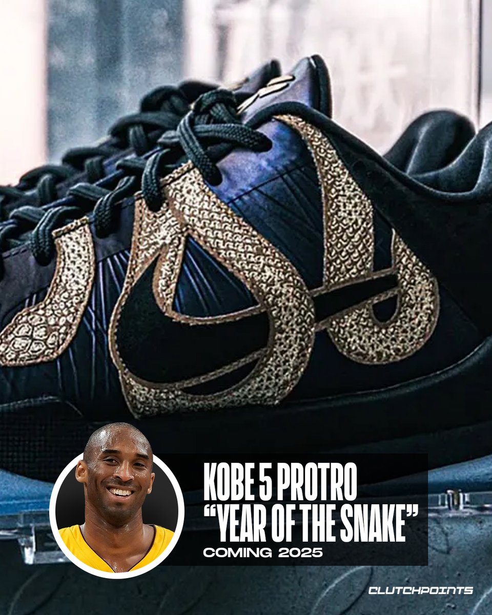 ClutchKicksCP's tweet photo. This might be the coolest Kobe Protro slated for release 🐍

2025 is 3 months away and we've already got a glimpse of the Nike Kobe 5 Protro in "Year of The Snake" colorway! 

Look out for its release on February 8, 2025 for a price of $190. https://t.co/5Qi902QDBc