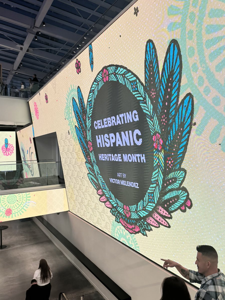 silvialeija_'s tweet photo. Art by Victor Melendez, the artist chosen to design the @SeattleKraken’s #CommonThreads Hispanic Heritage Month jersey is on display on the screens at Climate Pledge Arena tonight https://t.co/34viZ22wE0