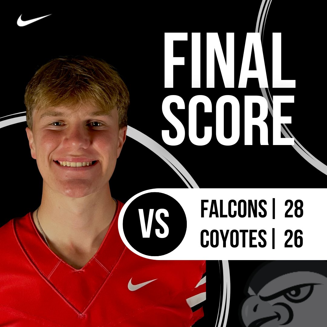 FriendsFalcons's tweet photo. FOOTBALL FINAL - Friends is victorious over the Kansas Wesleyan Coyotes tonight for the first time since 2014 on Cole Thompson’s 40-yard field goal!
Rushing: E. Pino(134yds), K. Baker(110yds)
Tackles: N. Ewing(6)
Great win Falcons!
#kcacscores #btf #honorGod #friendsfalcons https://t.co/NhHrKHE3ZU