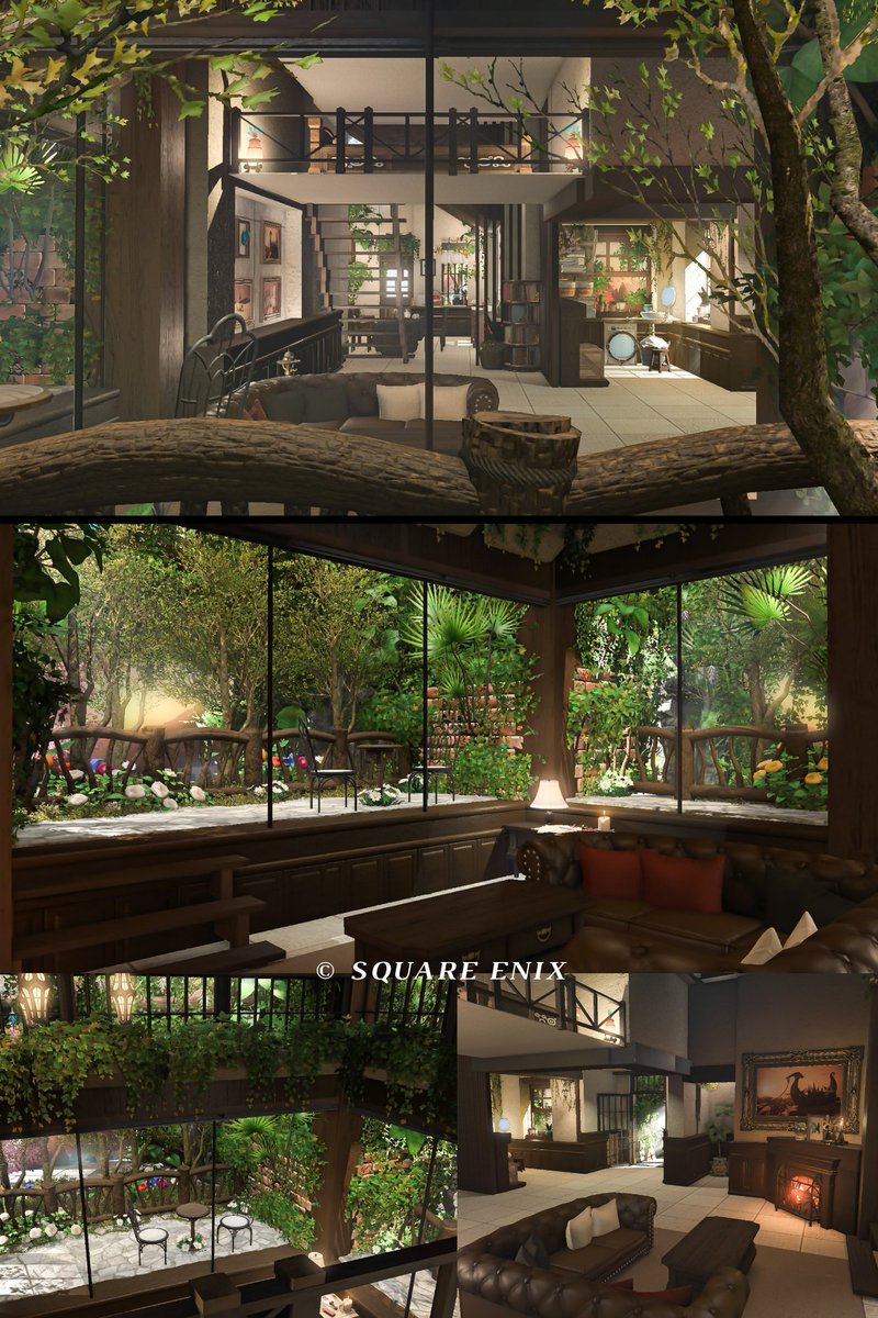 「人里離れた森の中の別荘」

我が家の豪邸完成しました！
木々に囲まれた景色の見えるお部屋にしてみました🌿🌳
大窓からの景色、ロフトから見下ろす景色もなかなか良いです！
キッチン、ランドリールーム他の写真はリプに繋げておきます良かったらご覧ください✨↓
#FF14ハウジング #KH_housing