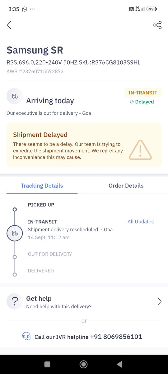 shiprahanda97's tweet photo. 🚨 Concern regarding my Samsung order (#33567686408)! I placed it on 9/9 with a delivery date of 9/13. Got a call on 9/12 for my address, but no delivery since then! 😤 I've reached out to customer service and the delivery team multiple times—no responses, just “please wait.��� https://t.co/sgnV54XidZ