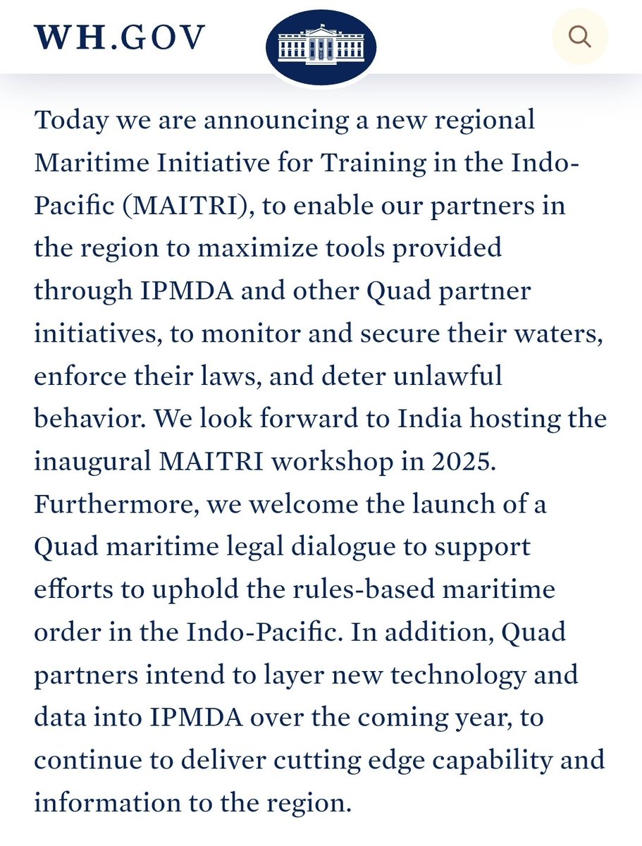 supbrow's tweet image. 2/ #IPMDA and new Maritime Initiative for Training in the Indo-Pacific (#MAITRI) announced.