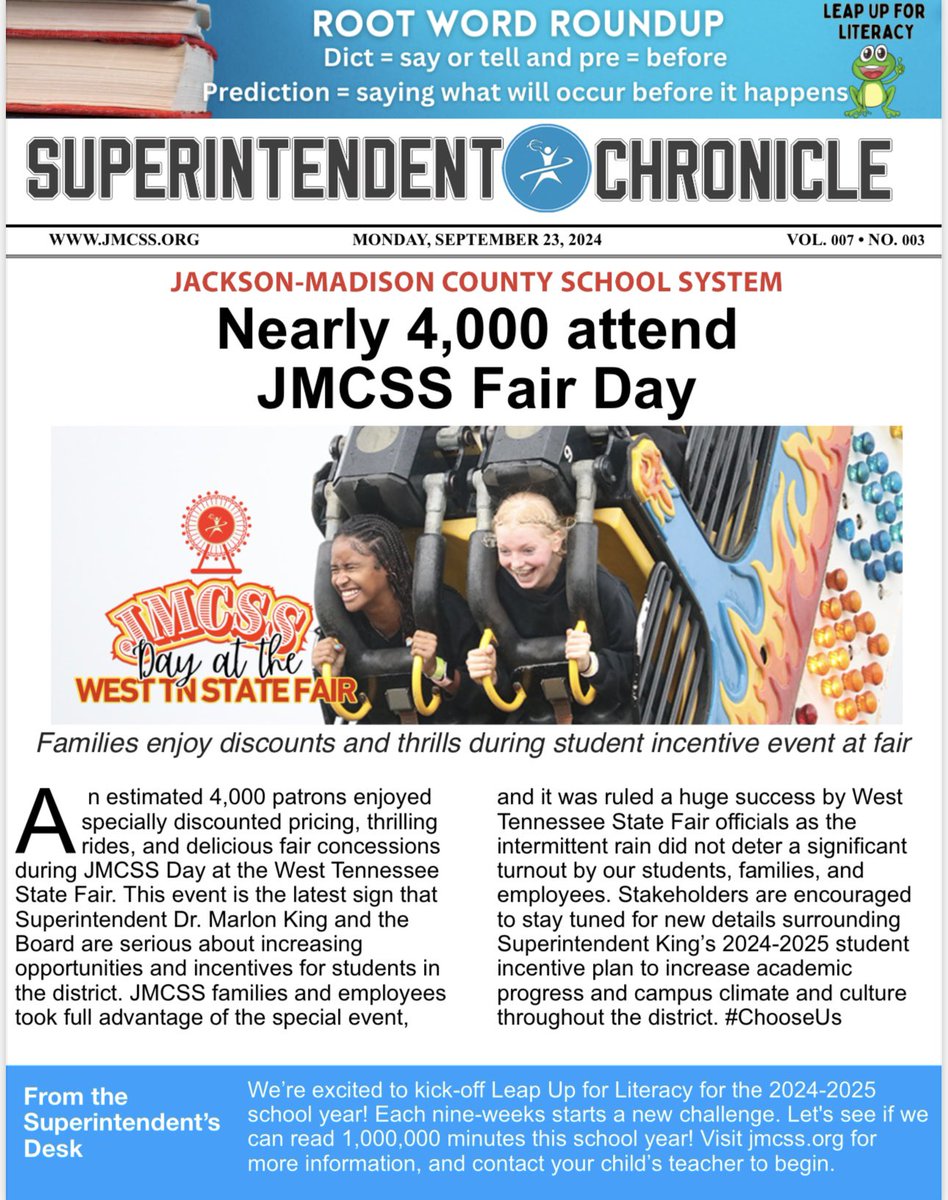 🌟 JMCSS Day at the West TN State Fair was a massive success with 4,000+ attendees! The fun and savings were just the beginning. The Board and I are committed to bringing even more opportunities for our students. Stay tuned for exciting updates on the 2024-2025 incentive plan!