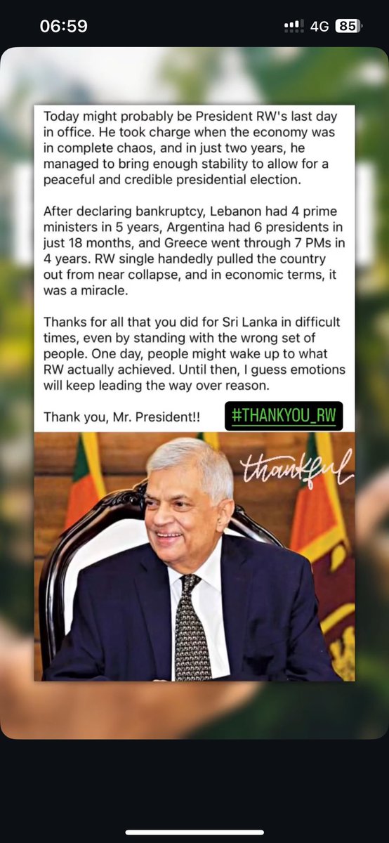 Thulanakumar's tweet photo. Thank you, Mr. President, for guiding Sri Lanka through its darkest hours.

@RW_SRILANKA 

#SriLanka #Leadership #EconomicRecovery https://t.co/PDwWdCNZ6J