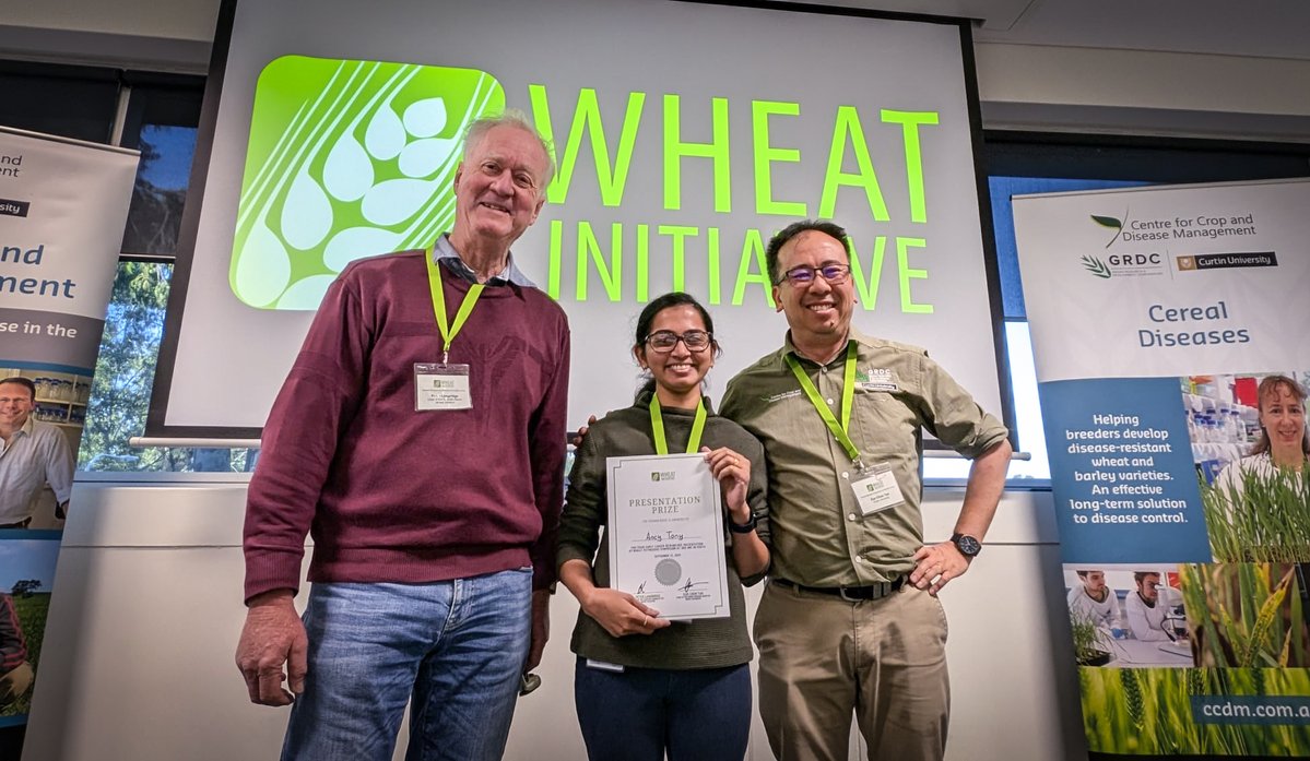 Congrats to the <a href="/theCCDM/">CCDM</a> <a href="/InterGrain1/">InterGrain</a> PhD student <a href="/tony_ancy/">Ancy Tony</a> on winning the runner-up presentation prize for the <a href="/WheatInitiative/">Wheat Initiative</a> Wheat Pathogens Symposium #IWC2024Perth. She talked about...

DISSECTING THE AUSTRALIAN WHEAT POWDERY MILDEW PATHOTYPE 🌾