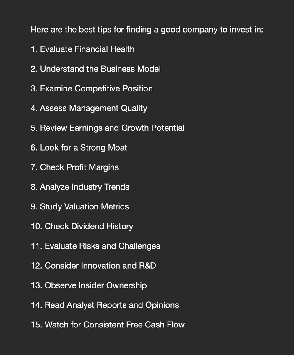 Shra1on___'s tweet photo. Here are the tips for finding a good company in the stock market:
(#India #StockMarket #Stocks #investinindia #Tips #Books #Warrenbuffet #Defence #Manufacturing #Equity #Marksans #BEL #Tata #Adani #iPhone16 #TTD #emsltd  #Bluechip #Moats #books #study ) https://t.co/SCBnsrMGSV