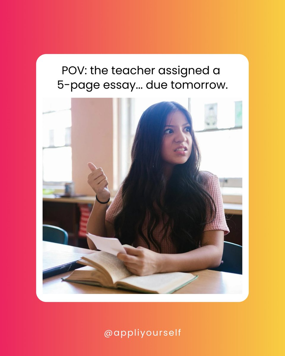 AppliYourself's tweet image. When you realize that essay&apos;s due... tomorrow 😩✏️

#HighSchoolStruggles #AllNighterVibes #HighSchool #POV