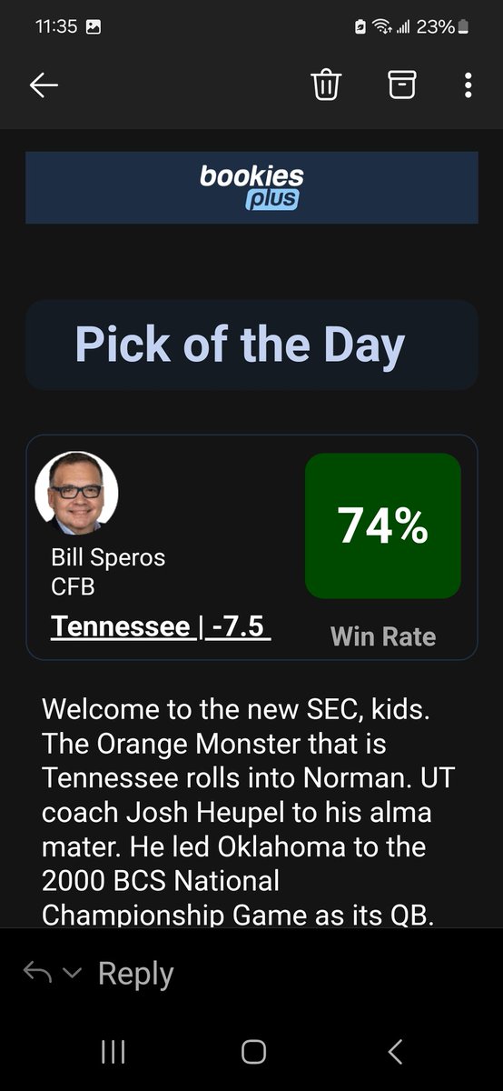 billsperos's tweet photo. CFB Weekend 🧹
Saturday 🌅 
💰 -7.5 @Vol_Football
🟧 Vols D Dominates

💰 -17 @ClemsonFB
🐯 Pile Up Points
 
Friday 🌃 
💰+8 @IlliniFootball
🏈 Illinois Wins At 🌽 NU

Sign Up @Bookies Plus

It's free!

Legit Handicappers &amp; Me 

 ⏭️ https://t.co/ivuFcBxUa1 #Over21 https://t.co/2qmsovSqkC