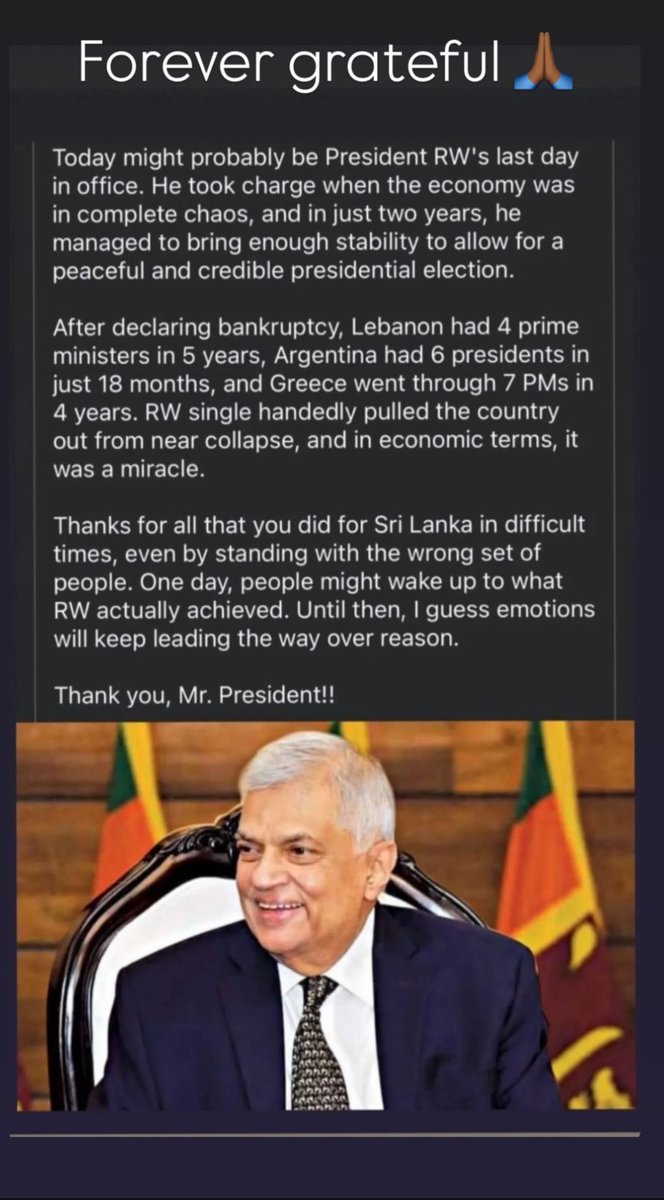 aruwij's tweet photo. Thank you Mr. President! @RW_SRILANKA you took on an impossible task….a collapsed economy, a bunch of rogues to work with, but yet, made yesterday possible. 
Forever grateful!🙏🏽 https://t.co/I6KXKMAl3F