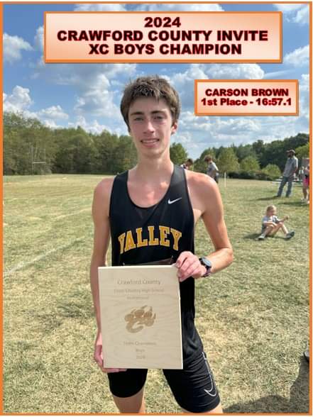 Congrats to our SV boys for winning the Crawford County XC Invitational and to Carson Brown for placing 1st overall !!