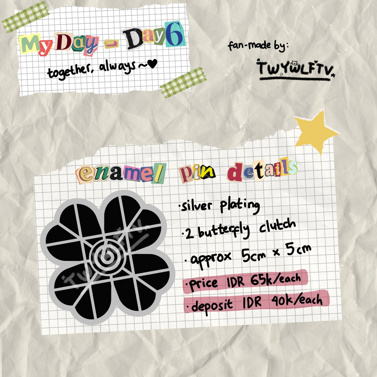 TWYWLFTV's tweet photo. RTs & shares are appreciated🤍
Open PO
My Day-Day6 clover enamel pins & embroidered iron patches are available to adopt🍀
📆September 22nd - 28th 2024, 10 PM WIB
📝Order here: https://t.co/qqiuau6nH1
#WTSDay6Stuff #Day6TradingIna #Day6 #DAY6_3RD_WORLDTOUR @DAY6TradingINA https://t.co/gQaDDsSMmY