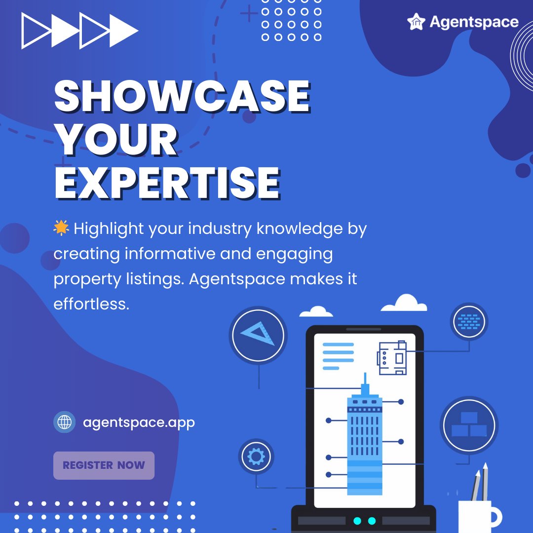 AgentSpace_app's tweet image. Highlight your industry knowledge by creating informative and engaging property listings. Agentspace makes it effortless. for more information, please visit agentspace.app, #propertylisting #savetime #increaseleads #RealEstateAdvice #DubaiRealtor #DubaiRealEstate