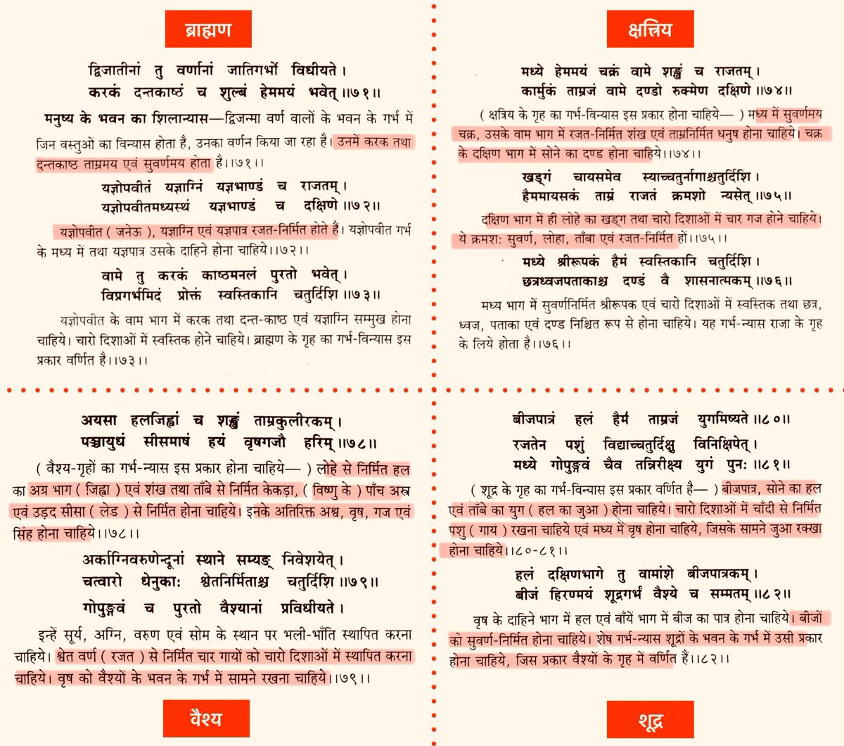 PunchTantrum's tweet photo. मकान की नींव के गर्भ में क्या रखा जाए? यहाँ कोई भेदभाव है? शूद्रों के लिए सोने का हल, बीज तथा चाँदी की गायों से क्या उनकी समृद्धि दिखती है?

What should be placed in foundation of house? Any discrimination here? What do golden plough, seeds &amp; silver cows for Śūdras tell us? https://t.co/W08VX5bkmn
