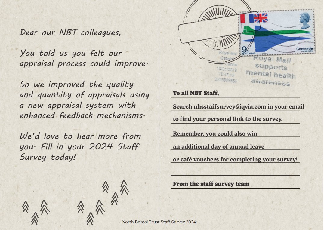 NBTStaffExp's tweet photo. We are excited to launch the Annual Staff Survey TODAY 
Share your experiences of working at NBT and win amazing prizes! Your voice matters 📢😀 @NorthBristolNHS @MedicineNbt @NmskNbt @ASCRnbt @IngridMBarker @NBT_FTSU @NBTMedirooms @NBTWomenNetwork @MariaKaneNHS @PatientFirstNBT https://t.co/fkjbkPWaVI