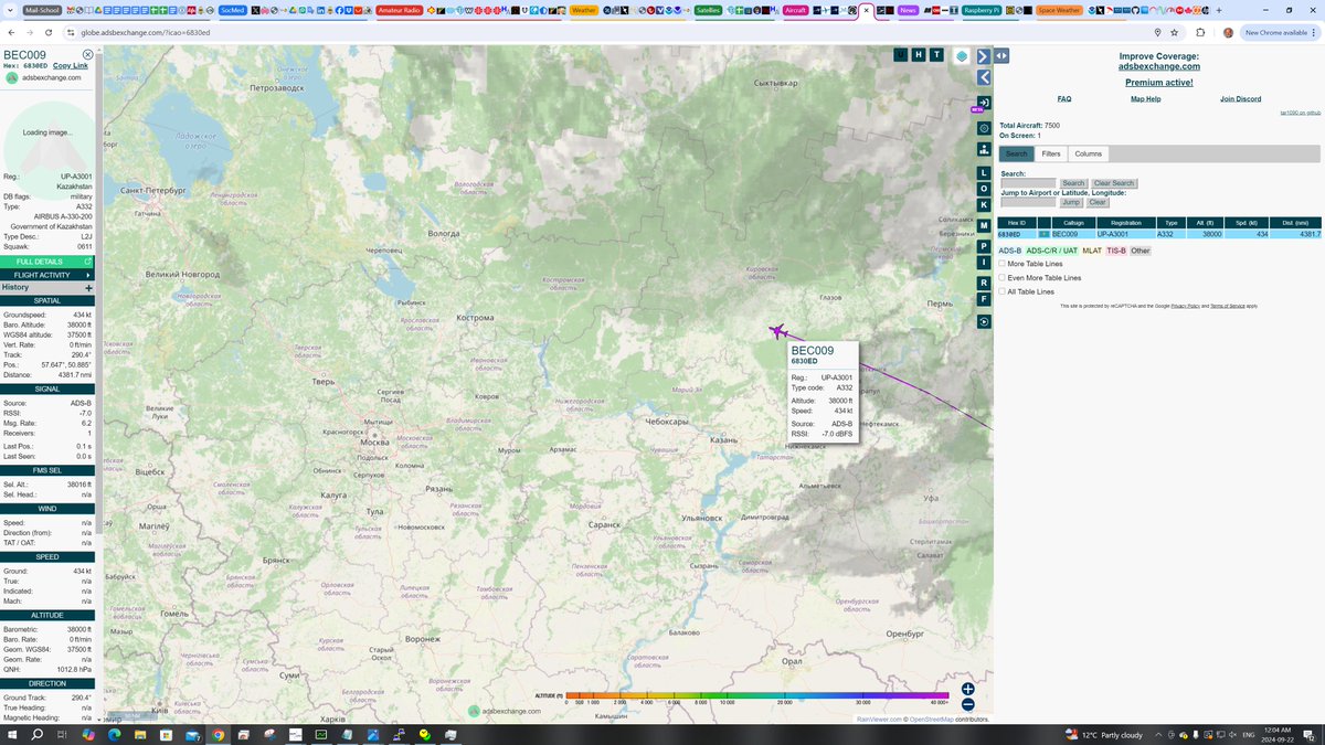 PeterVogel's tweet photo. Kazahkstan military A-330 on a track over Russia for St. Petersburg. BEC009, UP-A3001, #6830ED. At 0640z.
@Borrowed7Time @thenewarea51 @sentdefender @RichStancliff @IntelCrab https://t.co/AEaq8zc2rY