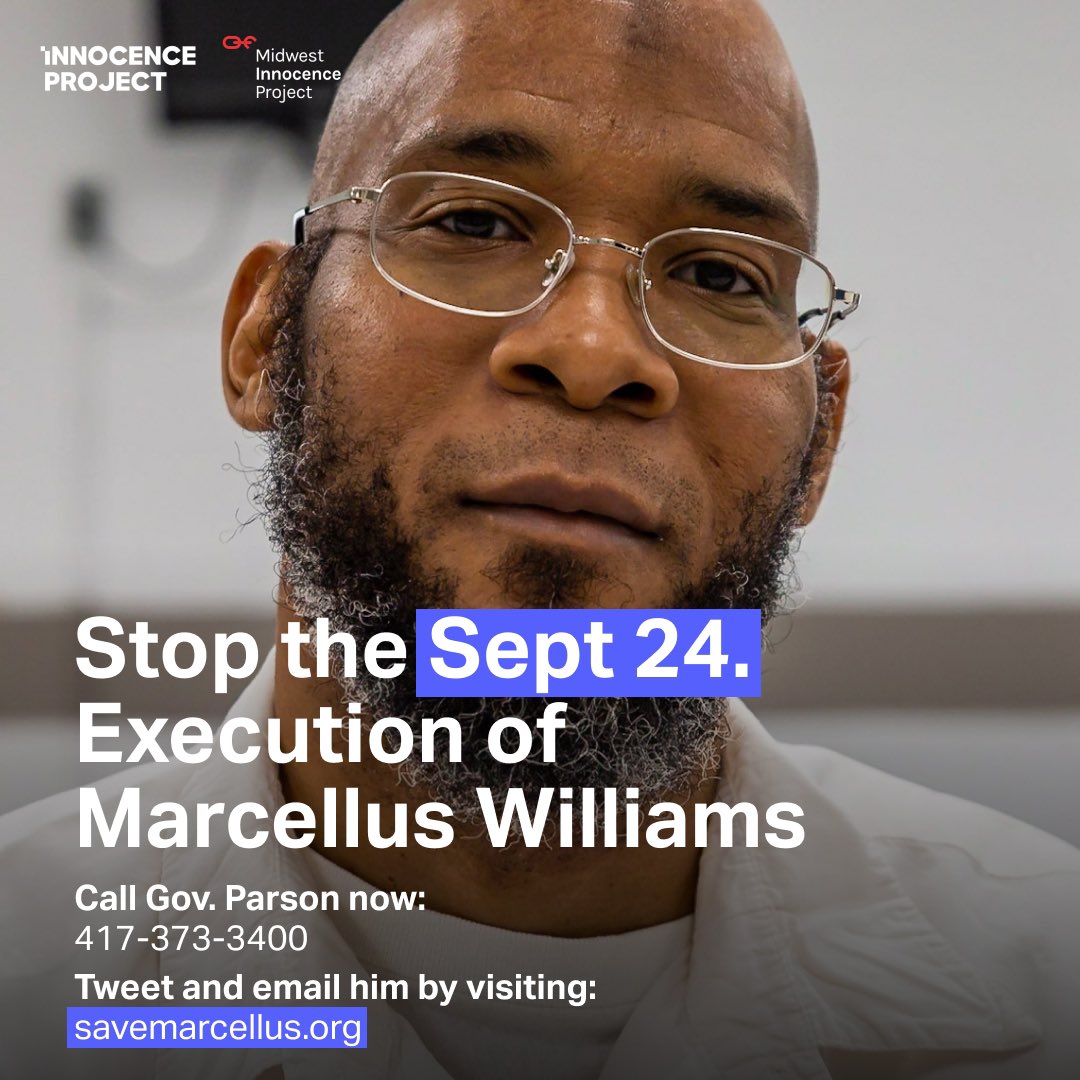 nevebrown_'s tweet photo. . @innocence @the_mip client #MarcellusWilliams will be executed on Sept. 24 for a crime he didn't commit if @GovParsonMO does not step in.

 Help stop this injustice by calling Gov. Parson before it’s too late — 417-373-3400 https://t.co/LK6qhtJAeZ 

#SaveMarcellus https://t.co/7Q29aUacEX