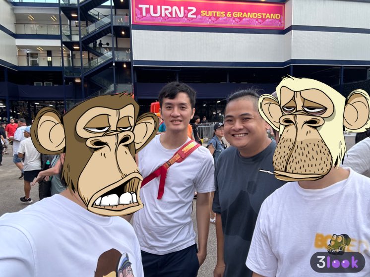 Xeer's tweet image. Looks like these @BoredApeYC apes made it to the F1 stands 🏁. 

With the winners of the @Toptrader_xyz tournament we had at the @baycsg event a few days ago! Yes, the prizes AND the apecoin rewards were REAL 😂.

🦍🤝🏎️