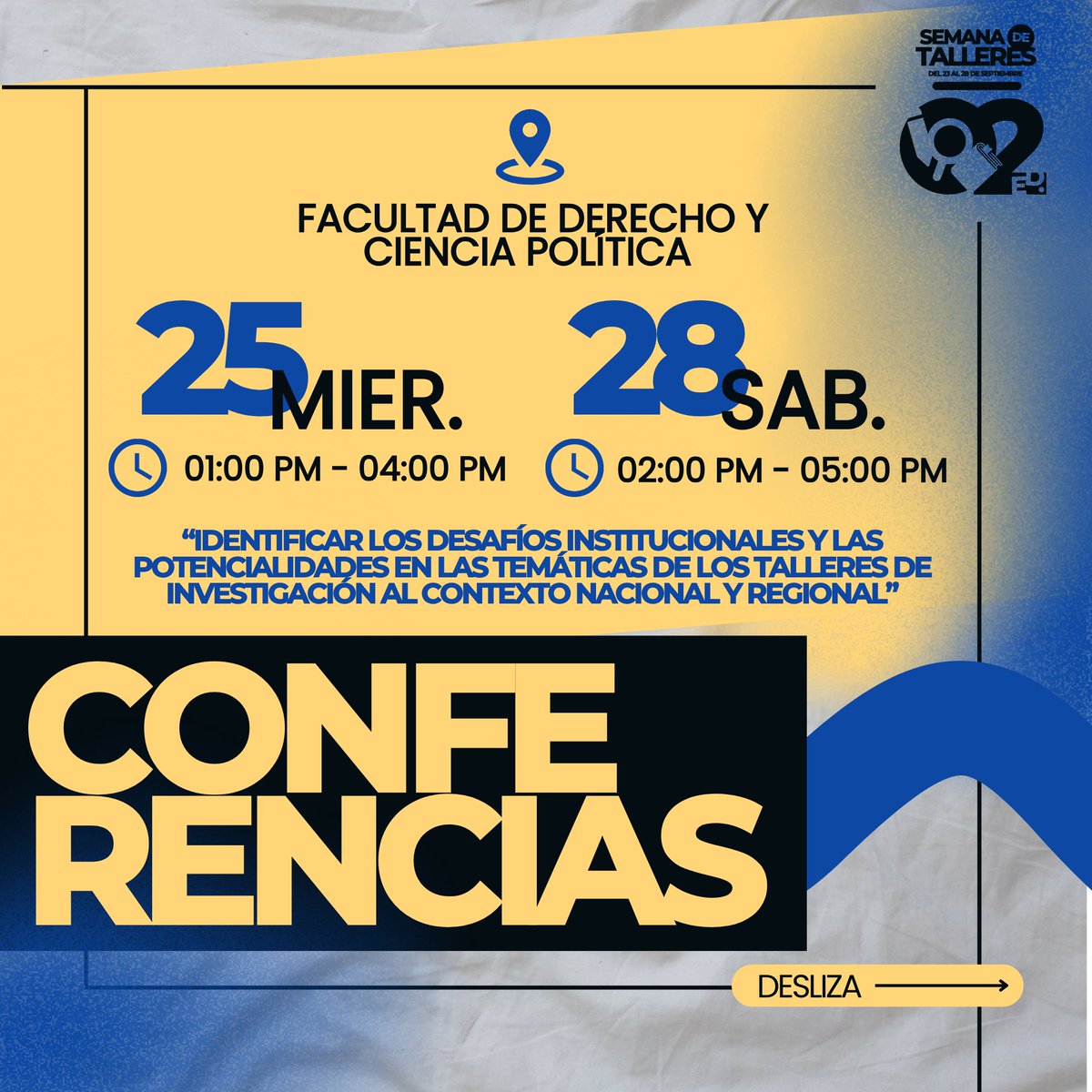 CecipUNMSM's tweet photo. #CECiP_Anuncia 📢 | ¡Cepecinxs, llega la 2da edición de la Semana de Talleres!
Del 23 al 28 de septiembre, te esperamos con actividades como feria de stands y conferencias.
👉 Desliza y conoce el cronograma completo. ¡No te lo pierdas! 🙌
#SemanaDeTalleres #UNMSM https://t.co/9tEr9OQiGa