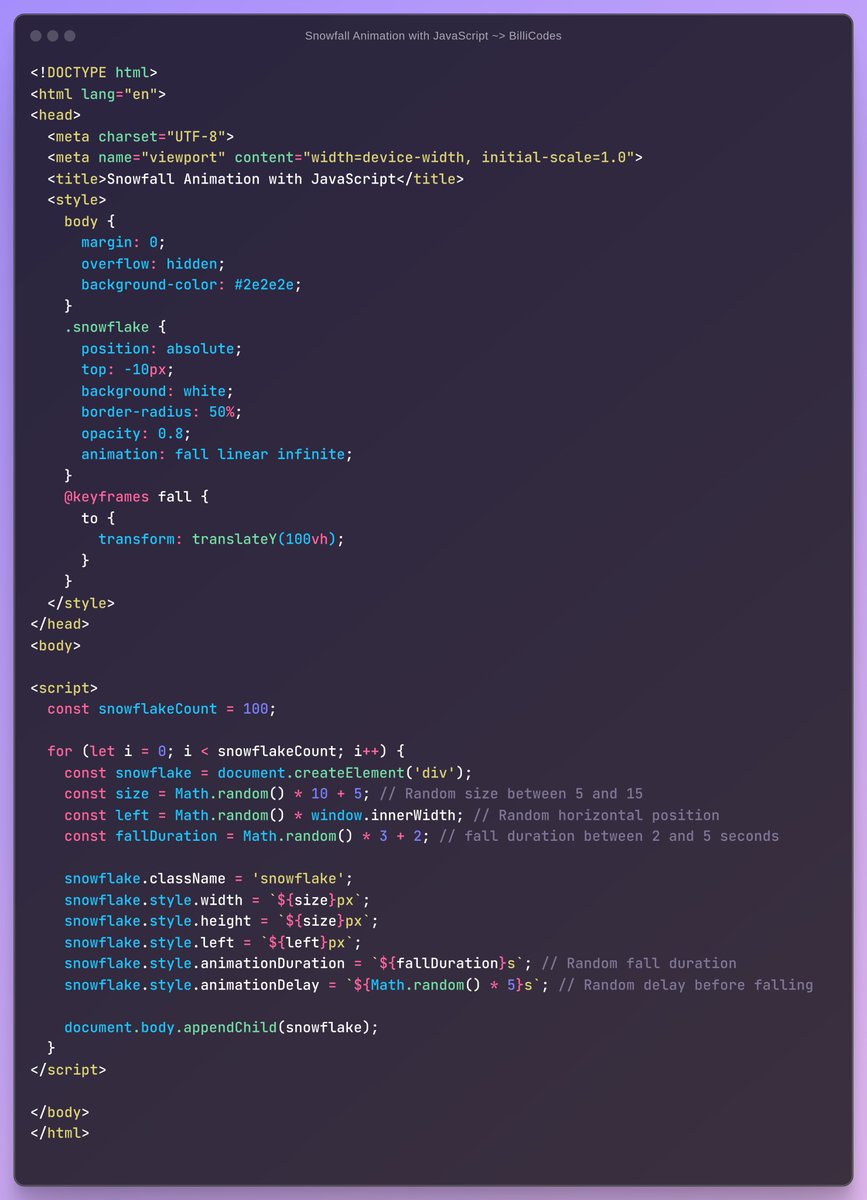 ️Snowfall Animation with JavaScript https://t.co/dmPlv4mapi - Bilal ...