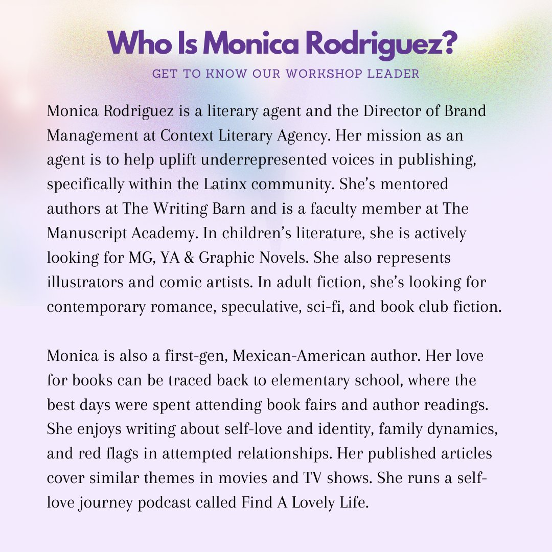 Detroit Writing Room (@detwritingroom) on Twitter photo ✍️ Struggling with revisions? Literary agent <a href="/loveleemonicaa/">Monica Rodriguez 🇲🇽</a> is here to help! Join her virtual workshop on Nov. 19 where she’ll share revision tools, strategies for processing feedback and more.
For more details or to register, visit eventbrite.com/e/writing-is-r…. 💫 ✍️ Struggling with revisions? Literary agent <a href="/loveleemonicaa/">Monica Rodriguez 🇲🇽</a> is here to help! Join her virtual workshop on Nov. 19 where she’ll share revision tools, strategies for processing feedback and more.
For more details or to register, visit eventbrite.com/e/writing-is-r…. 💫