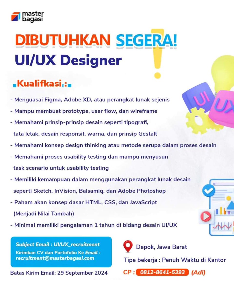 LokerKarir_IT's tweet photo. Lowongan Kerja UI/UX Designer

#lokerkarir_it #lokerit #lokerprogrammer #lowongankerja #loker #lokercot

cc : @hrdbacot https://t.co/p2KtQEBXPk