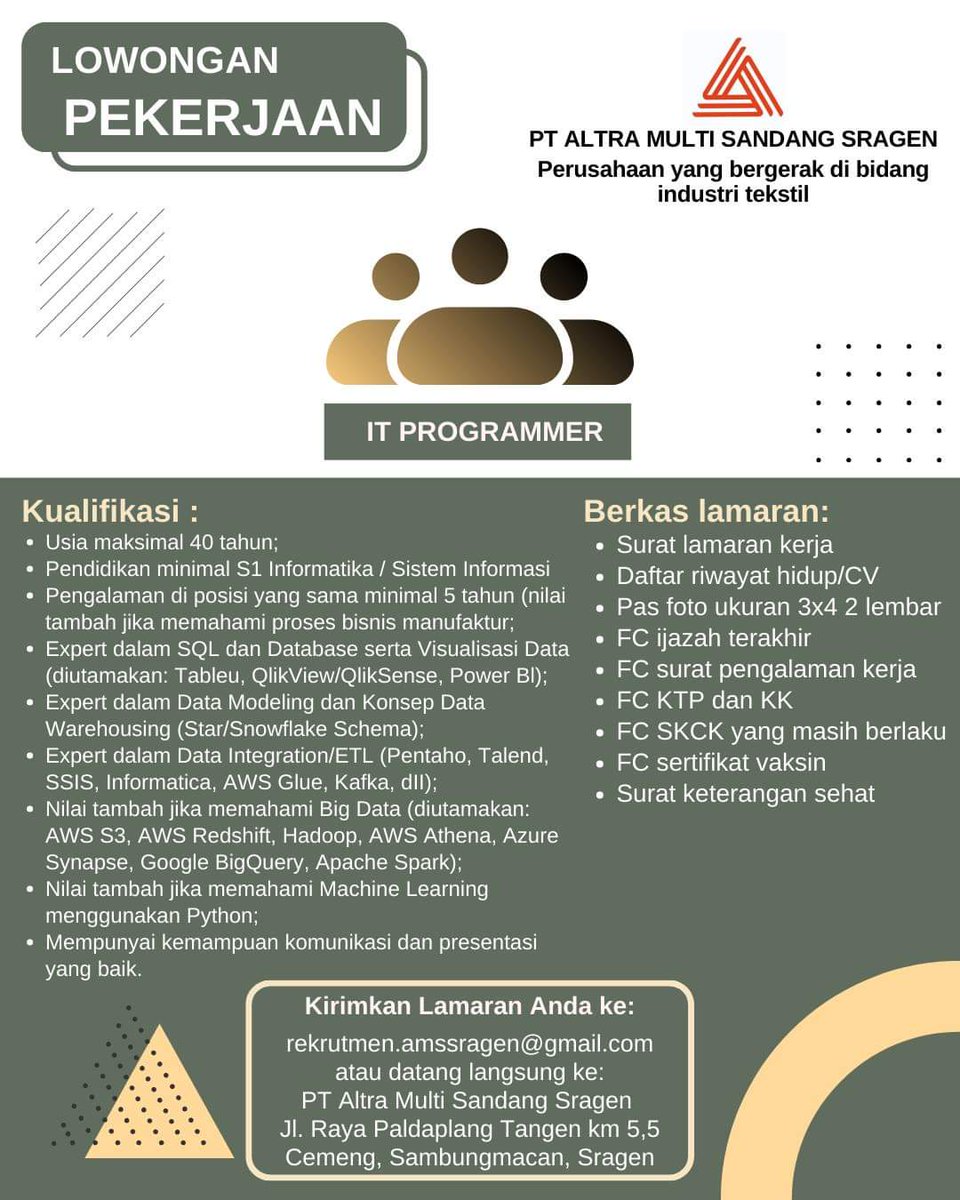 LokerKarir_IT's tweet photo. Lowongan Kerja IT Programmer

#lokerkarir_it #lokerit #lokerprogrammer #lowongankerja #loker #lokercot

cc : @hrdbacot https://t.co/KPoM7GamSU