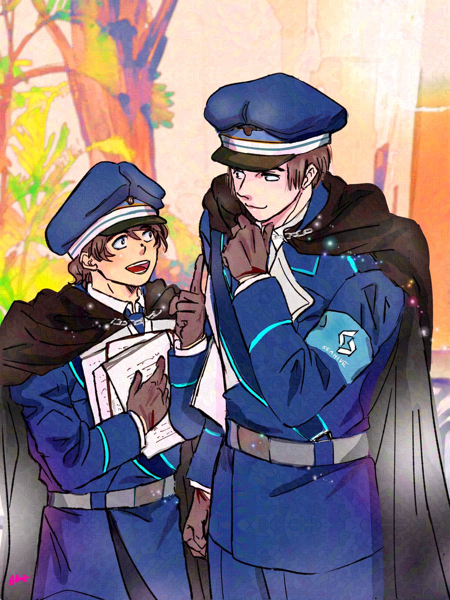 #皆さんラフと塗った後を見せてください 
水彩塗りが主ですがぱきっと塗りたく。毎度塗りながら描き直し😆
身長差のある男性を描いたのは初めてです(というより新米くんは珍しいかも)
#三連休はフォロワーさんが増えるらしい見てもらえるだけでも嬉しい 
#これがこう 
#絵描きさんと繫がりたい 