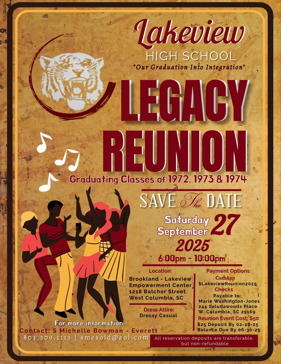 smesold's tweet photo. Calling all Lakeview Classmates who attended Lakeview Elementary or Cayce/Ida A Bull Elementary and you graduated in 1972 1973 or 1974. We are having a Legacy Reunion “Our Graduation Into Integration.” https://t.co/bOqOy3eroq