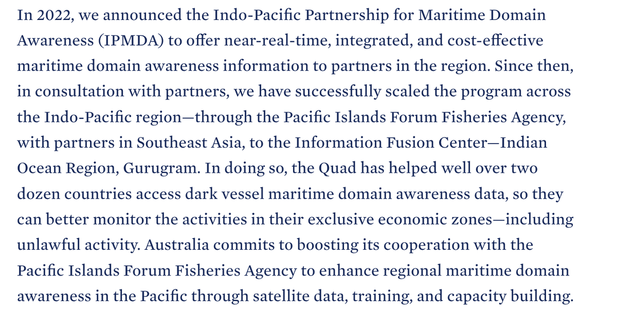 JAParker29's tweet image. 🧵 A report card on the #IPMDA (good because information on this project is hard to find) stating that it has been rolled out across the #FFA, SEA and the Indian #IFC - having 'helped' 'over two dozen countries access dark vessel maritime domain awareness data' 5/
