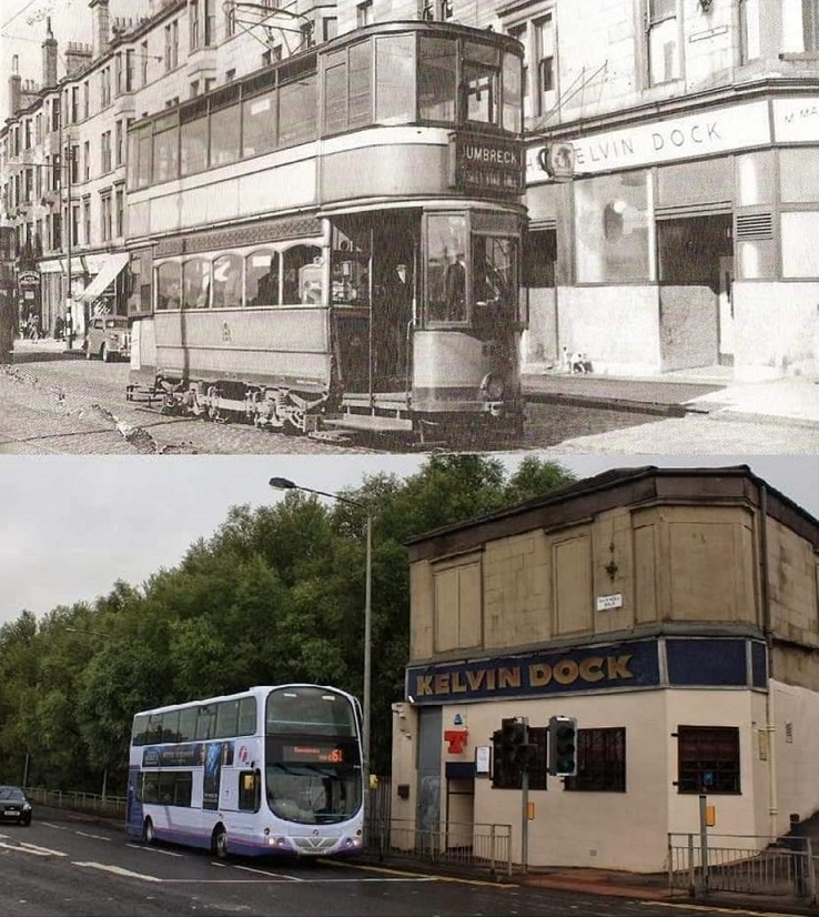 Maryhill Road then and now. The much missed Kelvin Dock #shoap in 1960 and recently. #Glasgow
(Nettie McPherson)