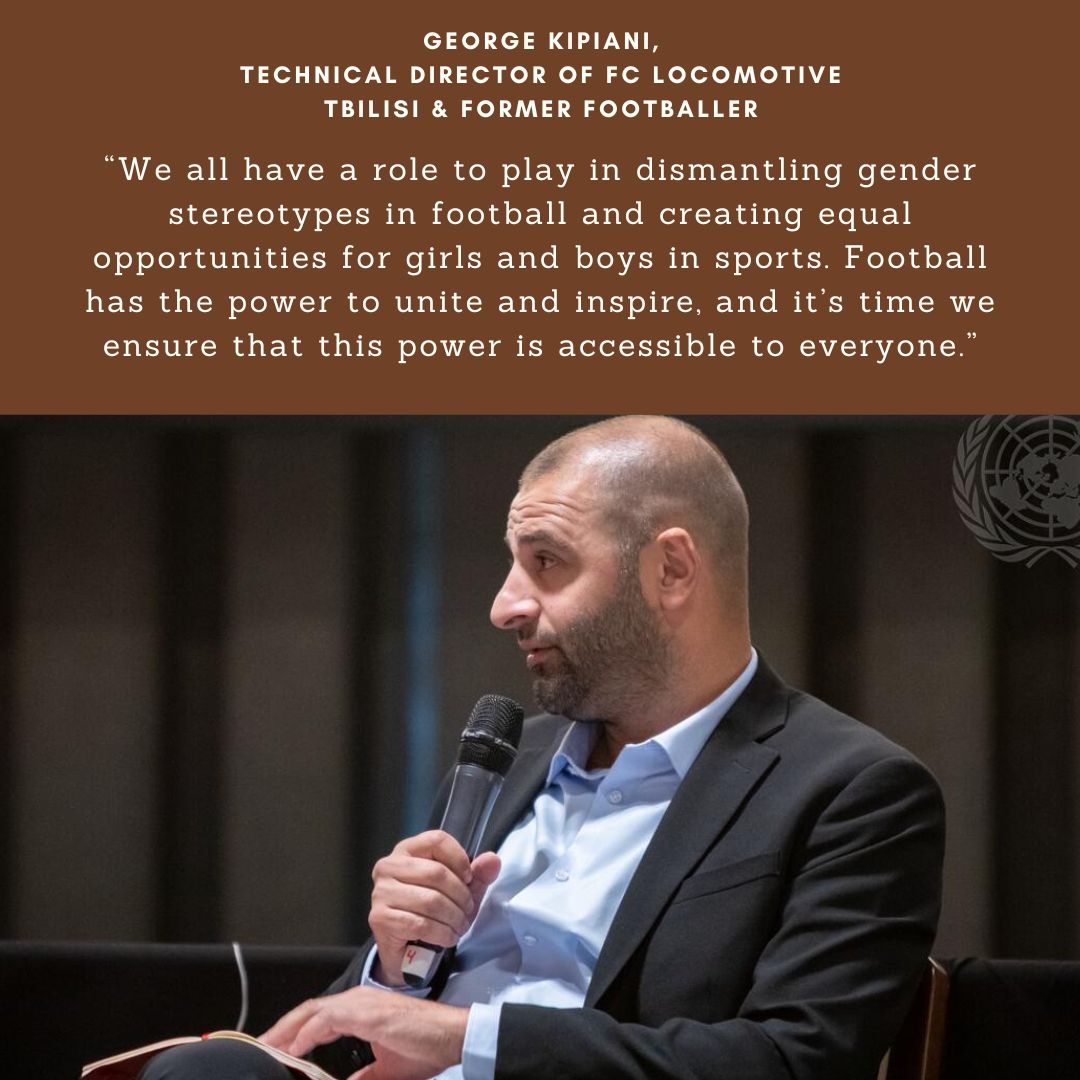 UNFPAGeorgia's tweet photo. George Kipiani, former footballer &amp; Technical Director of FC Locomotive Tbilisi⚽️ - a strong advocate for gender equality &amp; a friend of UNFPA, has addressed the session "Dismantling Patriarchal Power Structures" at the #SummitOfTheFuture in NY on UN #PeaceDay2024 📷Laura Jarriel https://t.co/XtyhQqZyi6