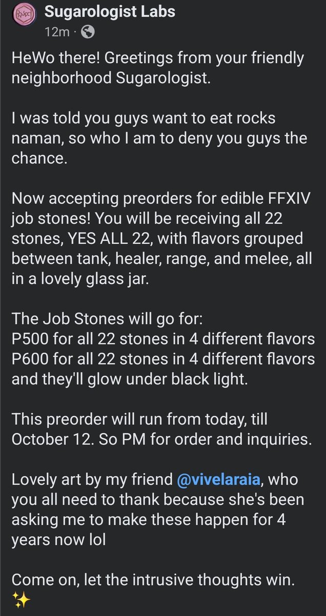 sugarologist's tweet photo. HeWo all!
I heard you want to eat rocks, so who am I to deny you guys the chance?

Character limits are hard, check the pictures for more info, and please DM my FB or IG for orders (it's how I keep things organized)
https://t.co/NPcaw5c7m6 https://t.co/xYKHqu0Sjc