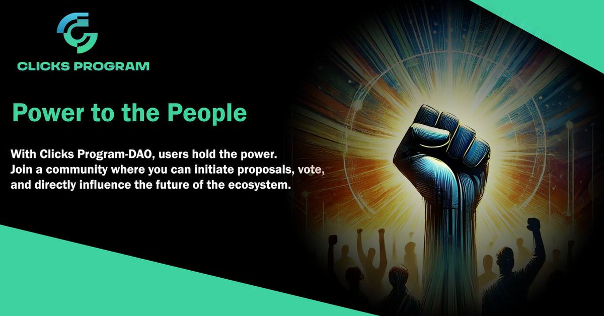 ClicksX_IM's tweet photo. Power to the People

With Clicks Program-DAO, users hold the power. 

Join a community where you can initiate proposals, vote, and directly influence the future of the ecosystem. 

#ClicksDAO #DecentralizedGovernance #BlockchainVoting #Clicksprogram #ClicksX #Defi #Blockchain #Web3 #Airdrop #AirdropCrypto
