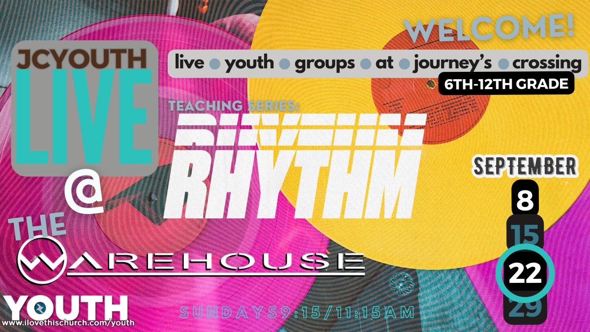 journeysym's tweet photo. JC for Teens! Week of 9.22-9.28 - WEEK 3 of "Rhythm" starts today @ JCYOUTH:LIVE 9:15 &amp; 11:15 😍 Jump in on a great day to be a part of JCYOUTH.... TODAY!!!!! 🎸🤩😎 - https://t.co/SelthyFlnx https://t.co/wiPMXxCSWl