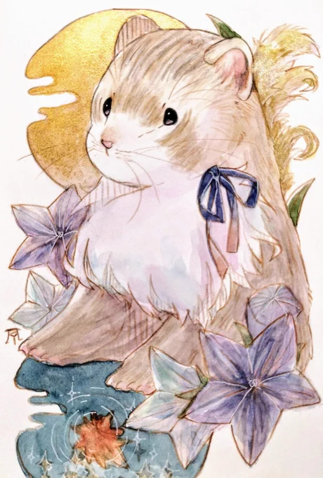遠い夜の月が滲む #秋分の日 #ふる絵