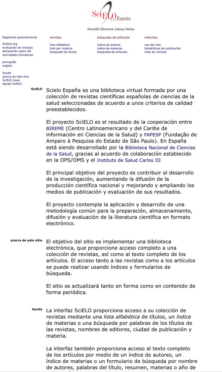 scielospain's tweet photo. SciELO es biblioteca virtual de revistas españolas de ciencias de la salud de #accesoabierto
Por Orden Alfabético
49 revistas seriadas
Por Materias
CIENCIAS DE LA SALUD
CIENCIAS SOCIALES APLICADAS
🔗 https://t.co/1TCEFeBJ5J
@BNCSisciii #SGITCMR #ISCIII https://t.co/Nl85oNPCTt