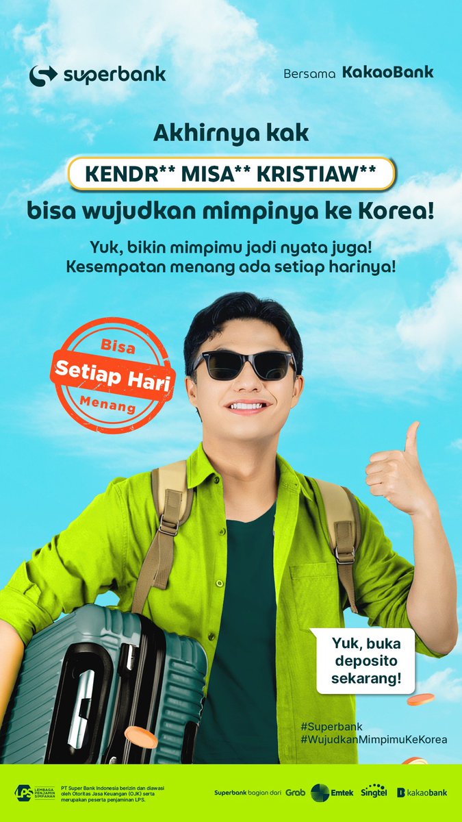 superbankidn's tweet photo. Yakin kamu gak mau ikutan wujudkan mimpimu ke Korea? 😍

Sekarang saatnya kamu yang dapetin tiket gratis PP ke Korea! Tinggal buka dan pertahankan Deposito Superbank minimal Rp500rb untuk dapetin kesempatan menang setiap hari!

Buruan ikutaaan! 🥳💚

#Superbank #BeSuper #WujudkanMimpimuKeKorea #BersamaSuperbank #DepositoSuperbank #BungaTinggi #CUMASuperbank #SuperbanktoKorea