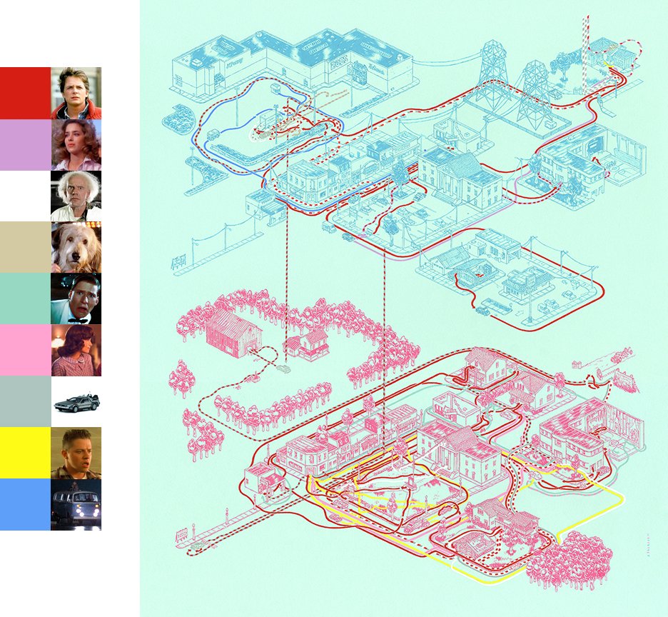 NaoCasanova's tweet photo. El cartógrafo Andrew DeGraff crea mapas detallados de los movimientos de los personajes principales de películas famosas.

Cada mapa de la serie CINEMAPS se hace a mano con gouache y tinta sobre papel, meticulosamente planificado, y puede llevarle 1.000 horas. https://t.co/TlxQ32Nlda