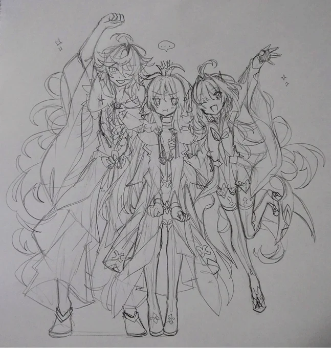 デジタルで清書する場合はアナログでラフを作るのが己の主流です #皆さんラフと塗った後を見せてください 