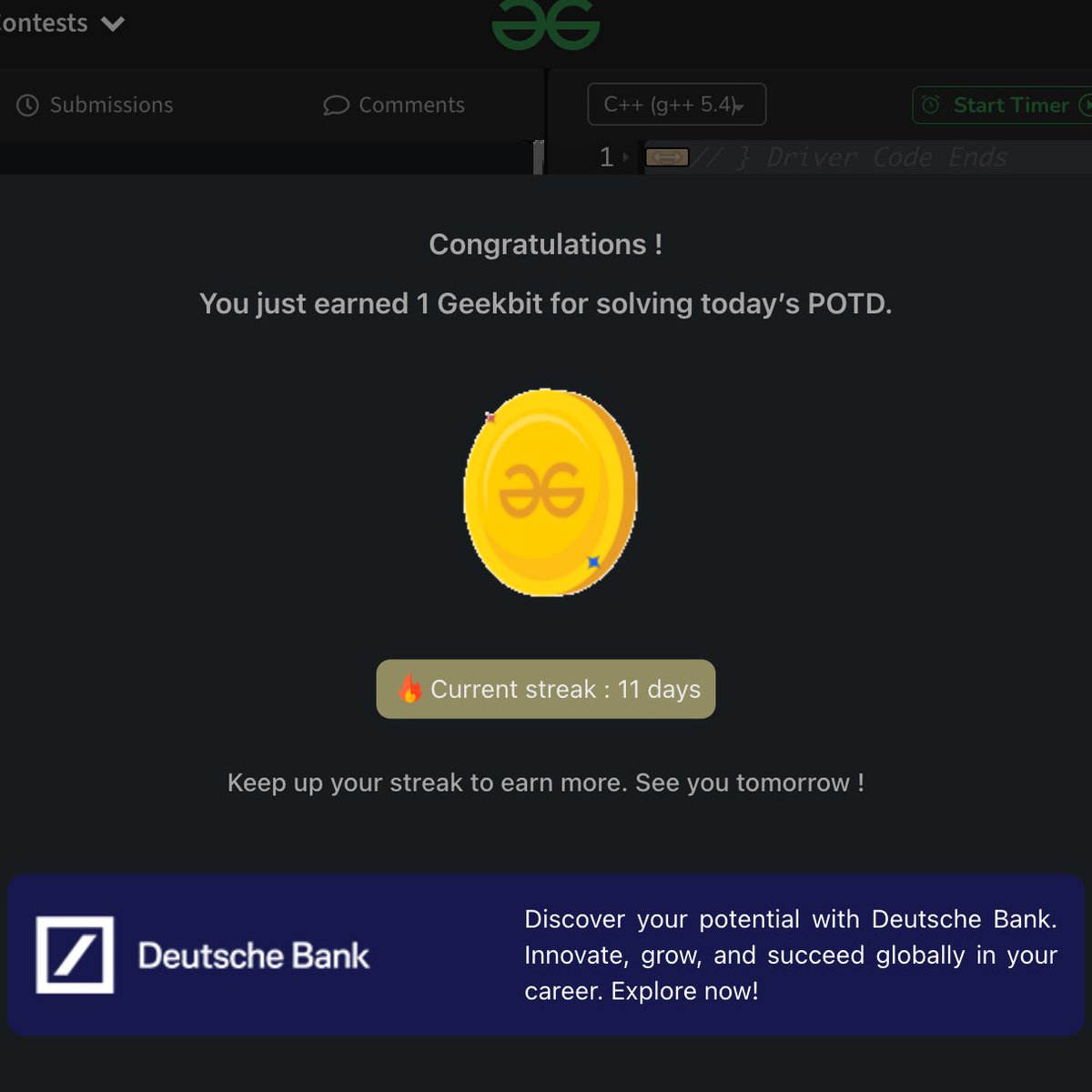 devidutta18's tweet image. Day 11 of POTD challenge
Solved: Longest Prefix Suffix
#geekstreak2024 #DeutscheBank