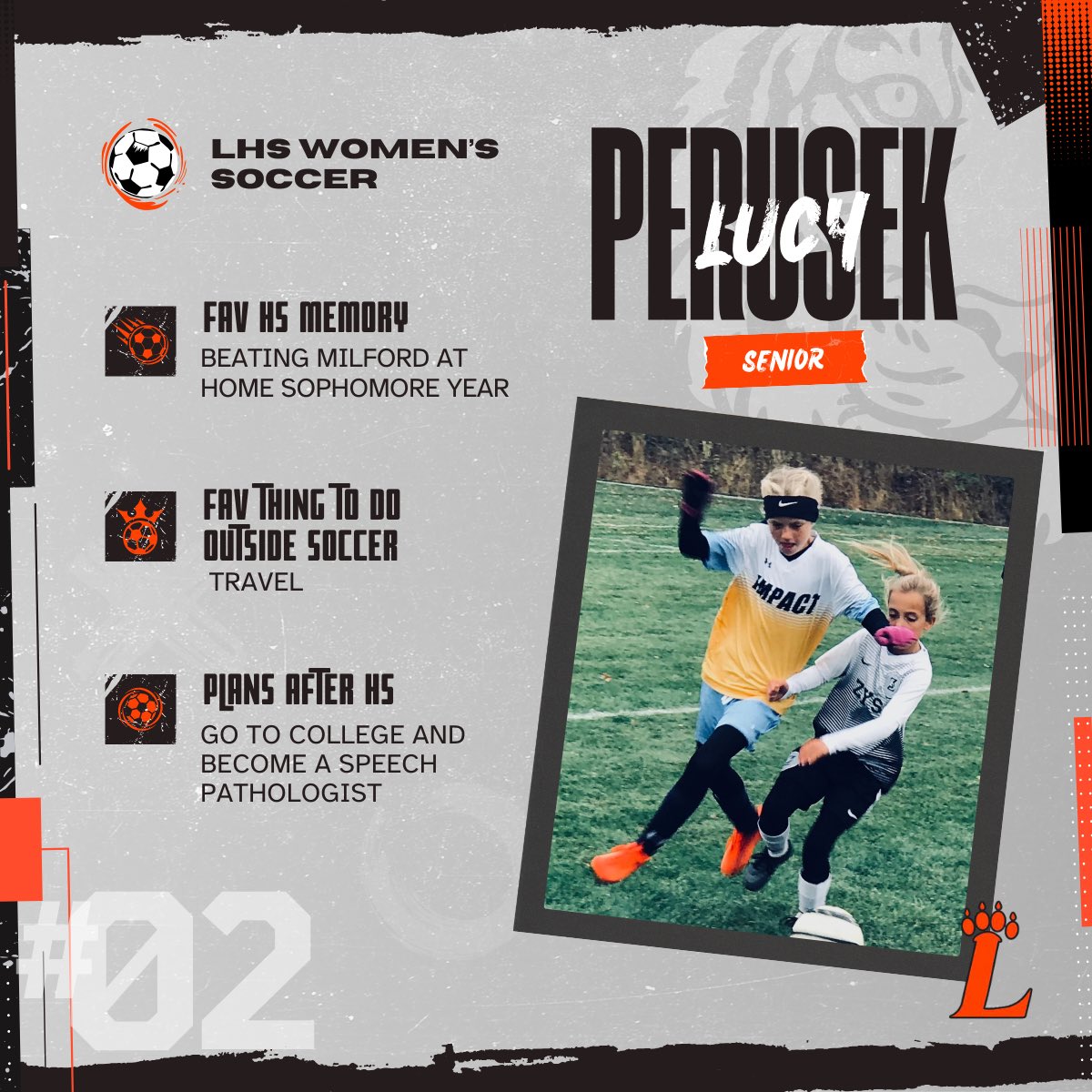 LHSWsoccer's tweet photo. Senior Spotlight: #2 Lucy Perusek https://t.co/TRZ4TcFBb5
