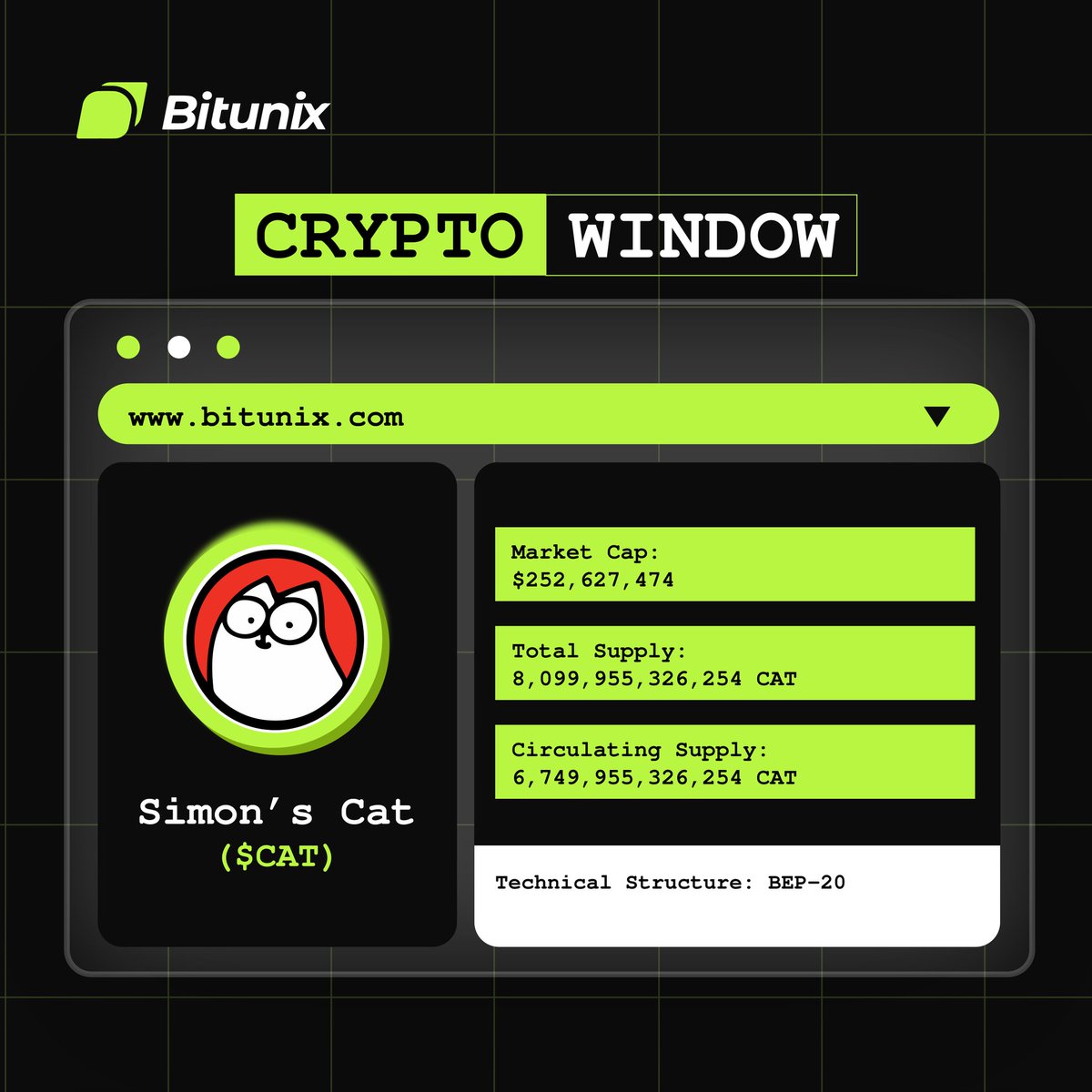 BitunixOfficial's tweet photo. .@SimonsCat ( $CAT) spot trading is now live on #Bitunix!
🔹Deposits: Now Open
🔹Trading & Withdrawal: Now Open
✔️ Check out CAT/USDT pair here:
https://t.co/hy3C66H2NY
#BitunixNewListings #CAT #CryptoWindow https://t.co/dXV4eGUr6v