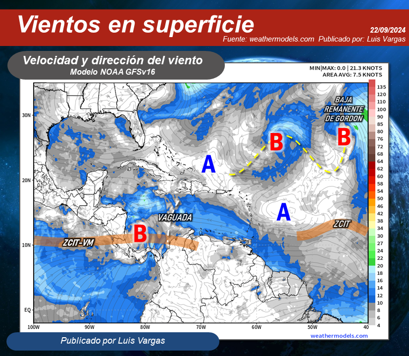 Meteovargas's tweet image. #22Sep Anticiclón en capas medias de la troposfera aporta aire seco y estable sobre buena parte de Venezuela (fig.1), reforzado por la subsidencia del viento en altura que produce el área convergente de la vaguada (fig.2); lo cual limitará la formación de nubes de evolución sobre…