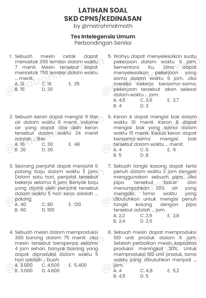 matrohmatmath's tweet photo. Udah mau SKD CPNS, yakali ga latihan soal.. 🤯
Nih cobain latihan soal TIU lagi, materinya Perbandingan Senilai.. 👇

Ntar kalo memungkinkan, kita buat pembahasan video kayak yang soal pecahan kemaren 😀 https://t.co/xFLyLV8vSf
