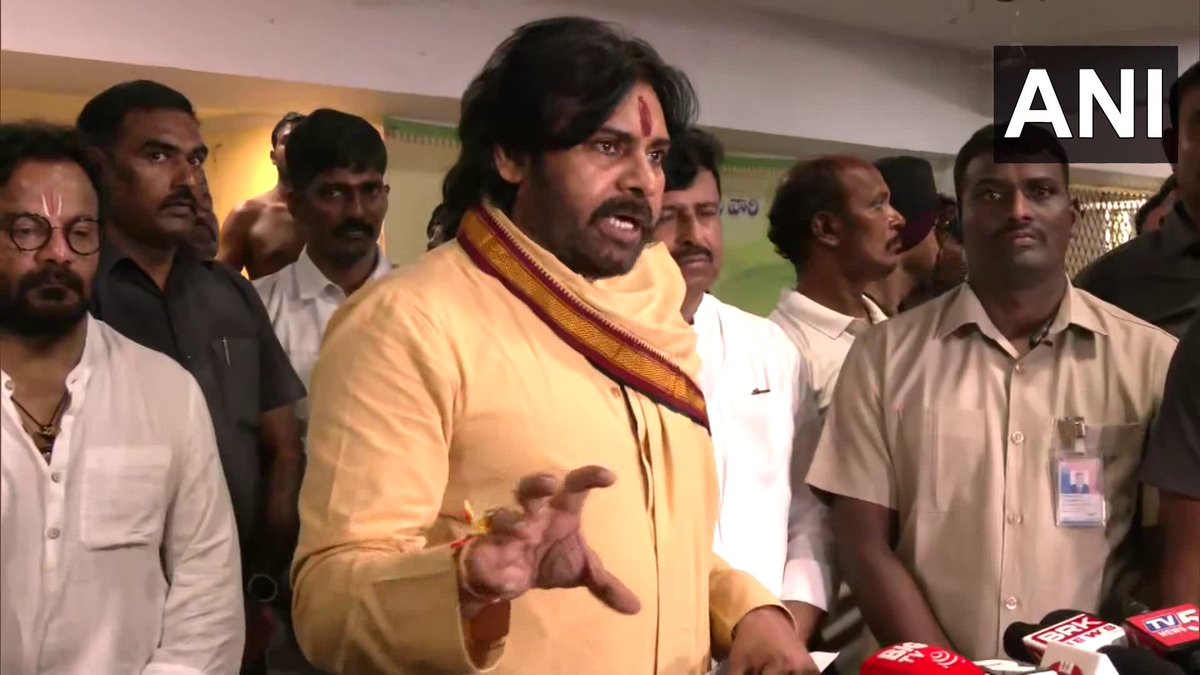 ANI's tweet image. Guntur: Andhra Pradesh Deputy CM Pawan Kalyan says, &quot;As I undertake this 11-day penance ritual, I apologize to Lord Venkateswara. We shouldn&apos;t remain silent when Hindu temples are desecrated. If this happened in mosques or churches, the nation would erupt.&quot;