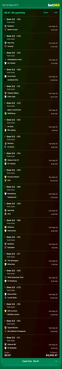 Pk682boss's tweet photo. Sunday should be a good day β
20 games selected for β¦β¦β¦
1.
Straight win
2288:1 π₯π₯π₯
2.
Either half win
75:1 ππ
3.
Over 2.5
10,000:1 π₯π₯π₯
4.
Over 1.5
27:1π€π€π€
#StakeSensible #GambleSafe
Make your own slip π https://t.co/YNpwF0TvVv